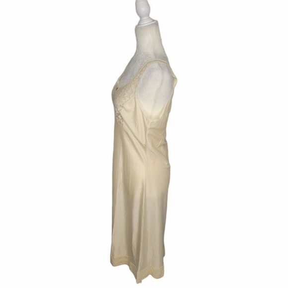 VINTAGE 80s slip ivory cream lace and satin rose grunge floral dress 48/L - Picture 3 of 13